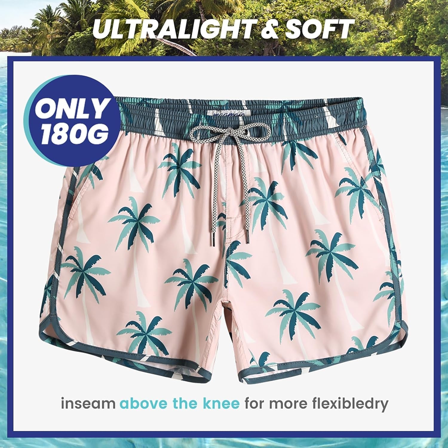 Mens Boys Short 80S 90S Vintage Swim Trunks with Mesh Lining Quick Dry Swim Suits Board Shorts - My Store