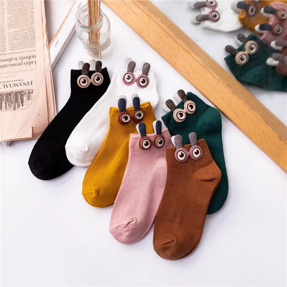 New Women'S Spring Summer Cartoon 3D Big Eyes Rabbit Eared Short Tube Socks Novelty Funny Soft Cotton Ankle Sokken Gift - My Store