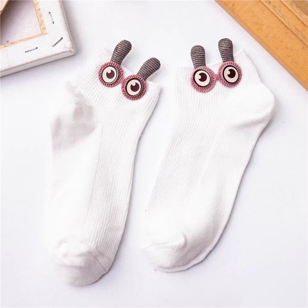 New Women'S Spring Summer Cartoon 3D Big Eyes Rabbit Eared Short Tube Socks Novelty Funny Soft Cotton Ankle Sokken Gift - My Store