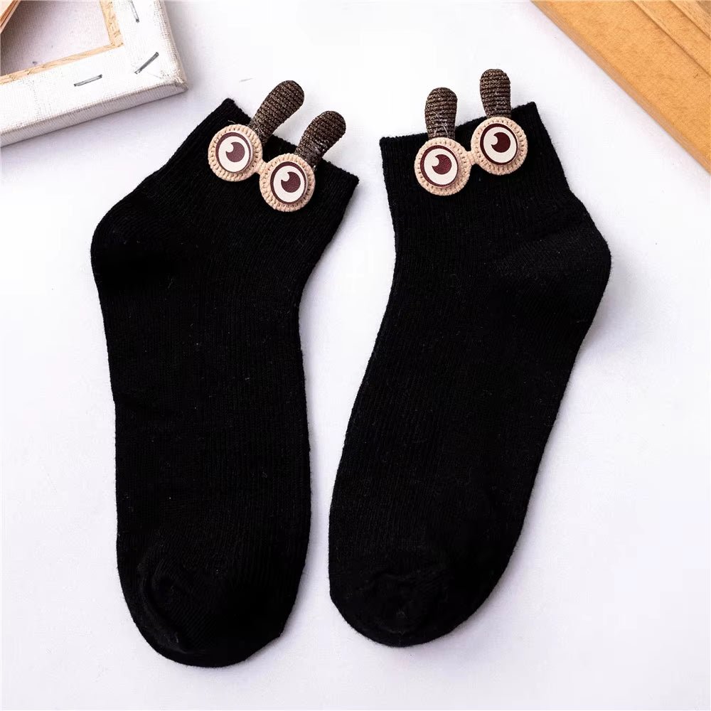 New Women'S Spring Summer Cartoon 3D Big Eyes Rabbit Eared Short Tube Socks Novelty Funny Soft Cotton Ankle Sokken Gift - My Store