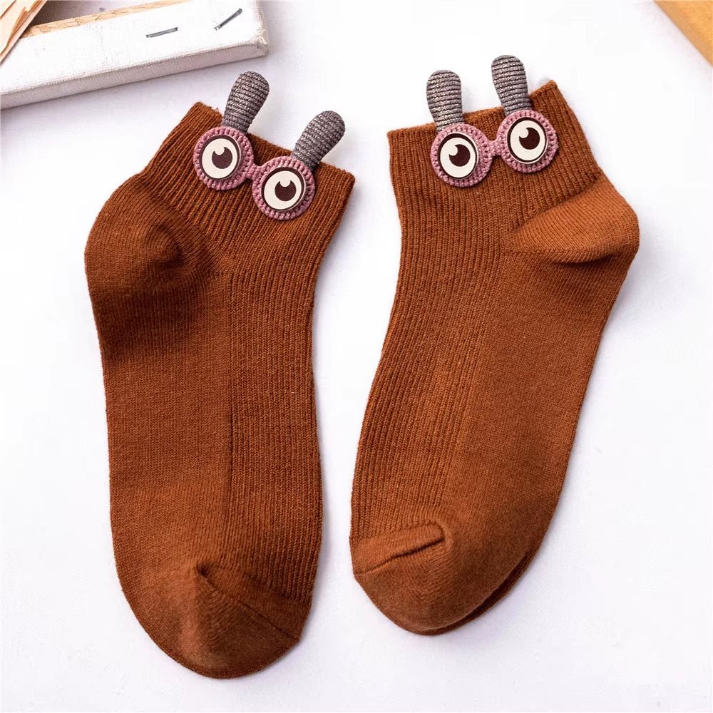 New Women'S Spring Summer Cartoon 3D Big Eyes Rabbit Eared Short Tube Socks Novelty Funny Soft Cotton Ankle Sokken Gift - My Store