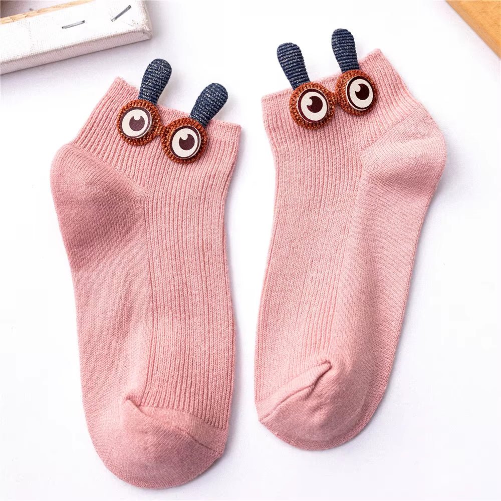 New Women'S Spring Summer Cartoon 3D Big Eyes Rabbit Eared Short Tube Socks Novelty Funny Soft Cotton Ankle Sokken Gift - My Store