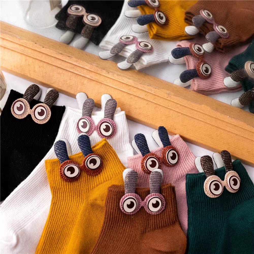 New Women'S Spring Summer Cartoon 3D Big Eyes Rabbit Eared Short Tube Socks Novelty Funny Soft Cotton Ankle Sokken Gift - My Store