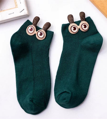 New Women'S Spring Summer Cartoon 3D Big Eyes Rabbit Eared Short Tube Socks Novelty Funny Soft Cotton Ankle Sokken Gift - My Store