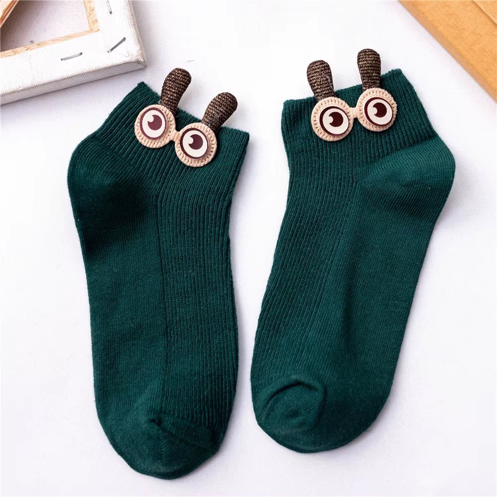 New Women'S Spring Summer Cartoon 3D Big Eyes Rabbit Eared Short Tube Socks Novelty Funny Soft Cotton Ankle Sokken Gift - My Store