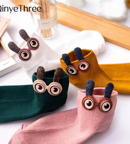 New Women'S Spring Summer Cartoon 3D Big Eyes Rabbit Eared Short Tube Socks Novelty Funny Soft Cotton Ankle Sokken Gift - My Store