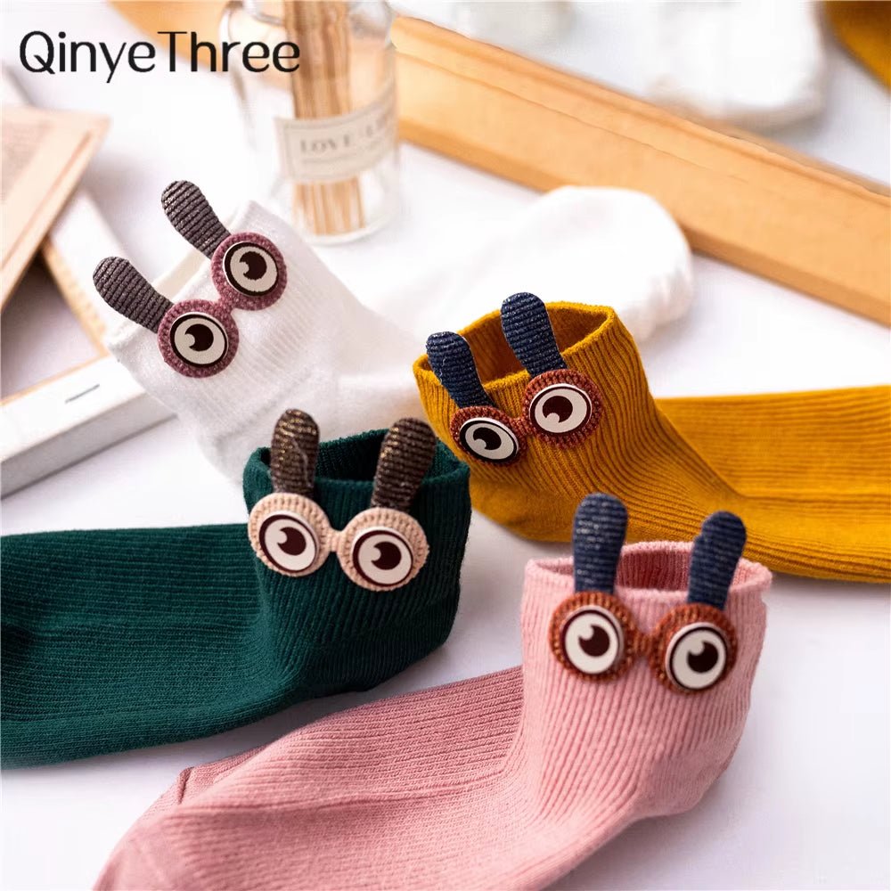 New Women'S Spring Summer Cartoon 3D Big Eyes Rabbit Eared Short Tube Socks Novelty Funny Soft Cotton Ankle Sokken Gift - My Store