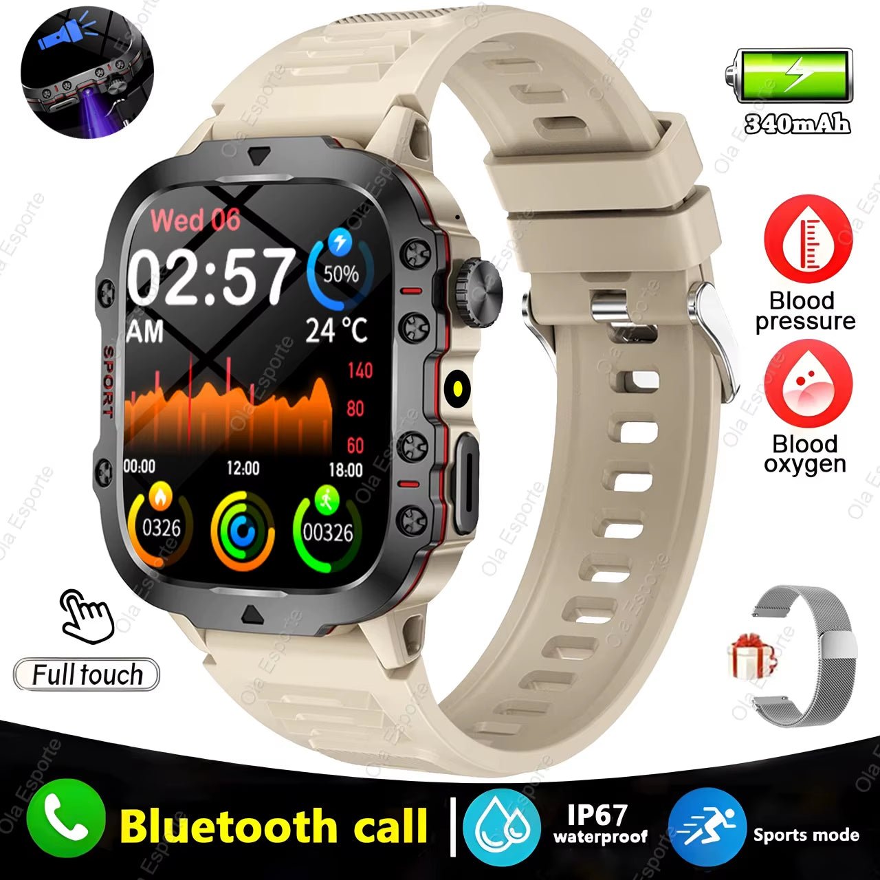 Original Men Smartwatch Flashlight Bluetooth Call Fitness Clock IP68 Waterproof Sports Men for Android IOS Smart Watch 2025 New - My Store