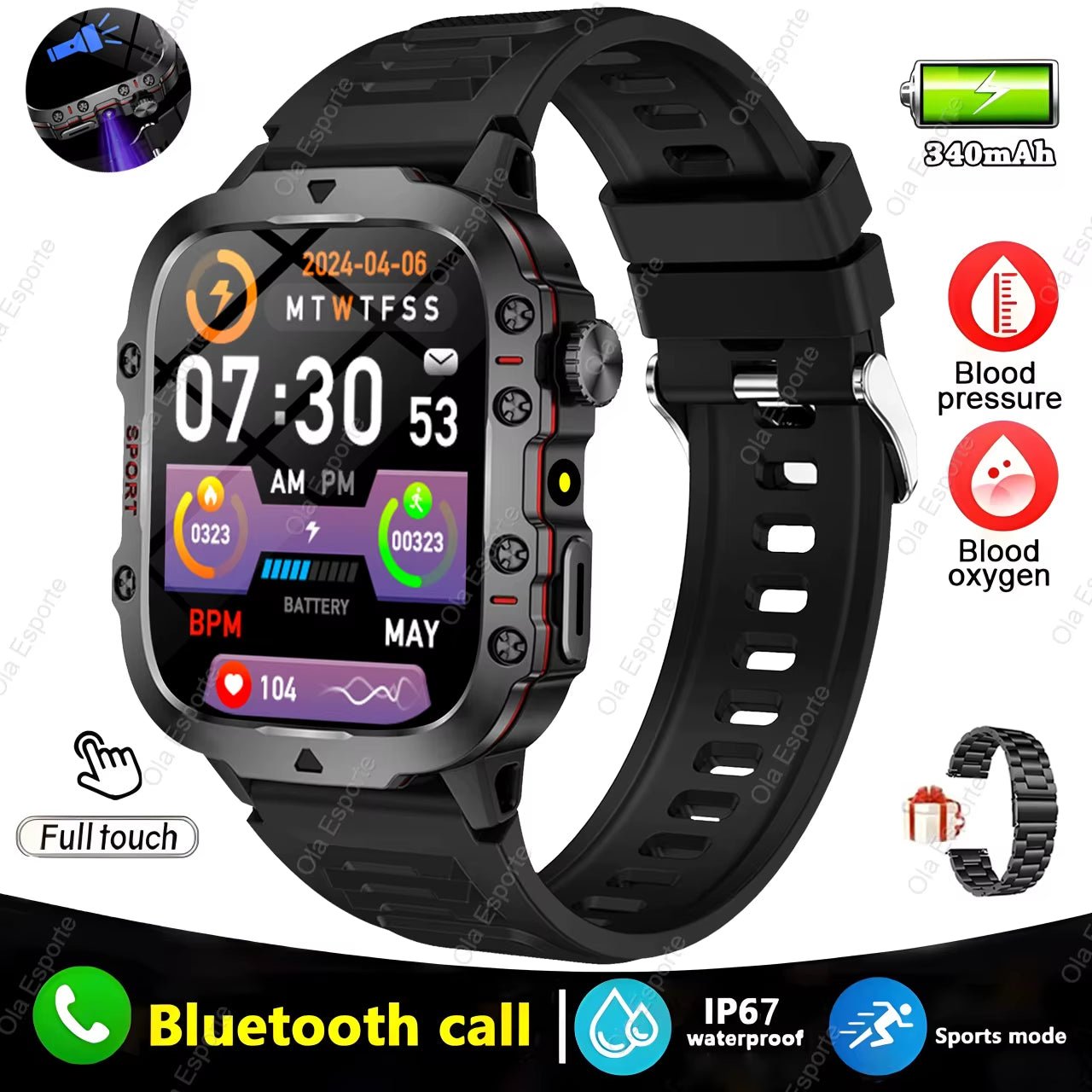 Original Men Smartwatch Flashlight Bluetooth Call Fitness Clock IP68 Waterproof Sports Men for Android IOS Smart Watch 2025 New - My Store