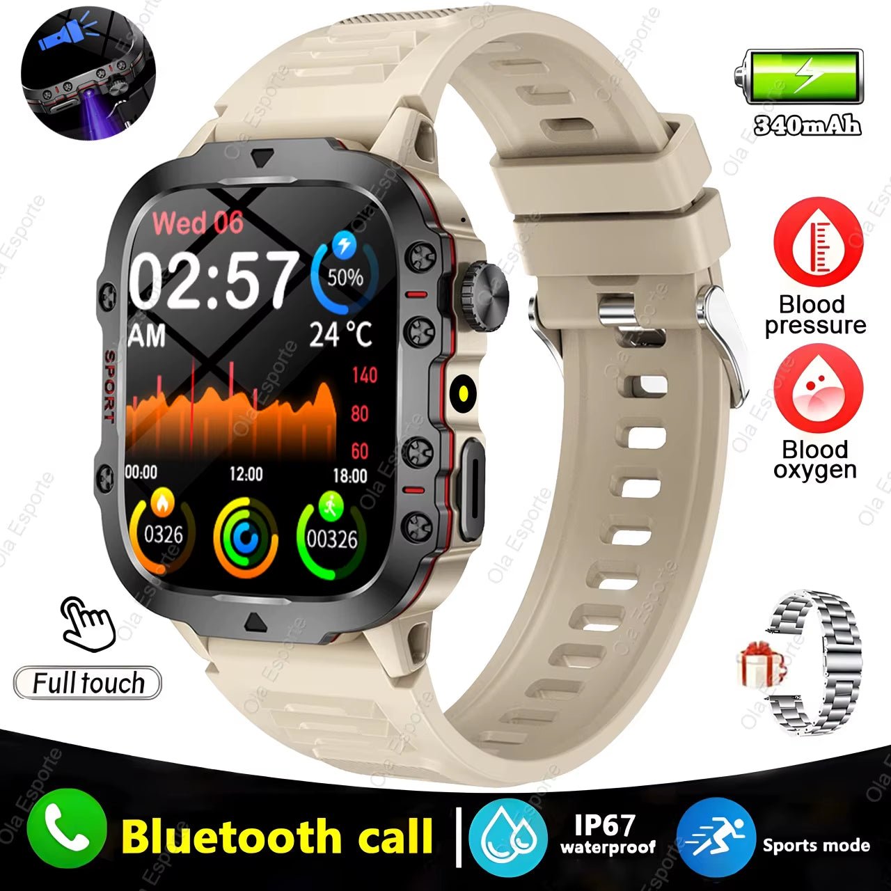 Original Men Smartwatch Flashlight Bluetooth Call Fitness Clock IP68 Waterproof Sports Men for Android IOS Smart Watch 2025 New - My Store