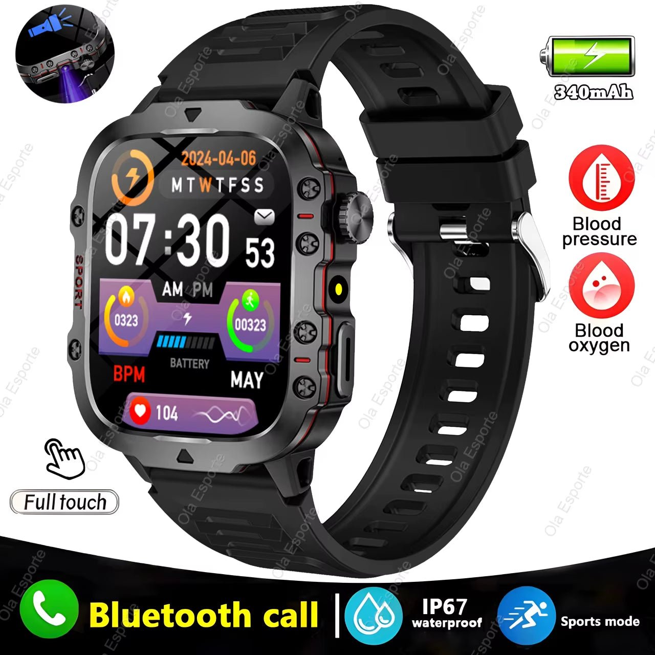 Original Men Smartwatch Flashlight Bluetooth Call Fitness Clock IP68 Waterproof Sports Men for Android IOS Smart Watch 2025 New - My Store