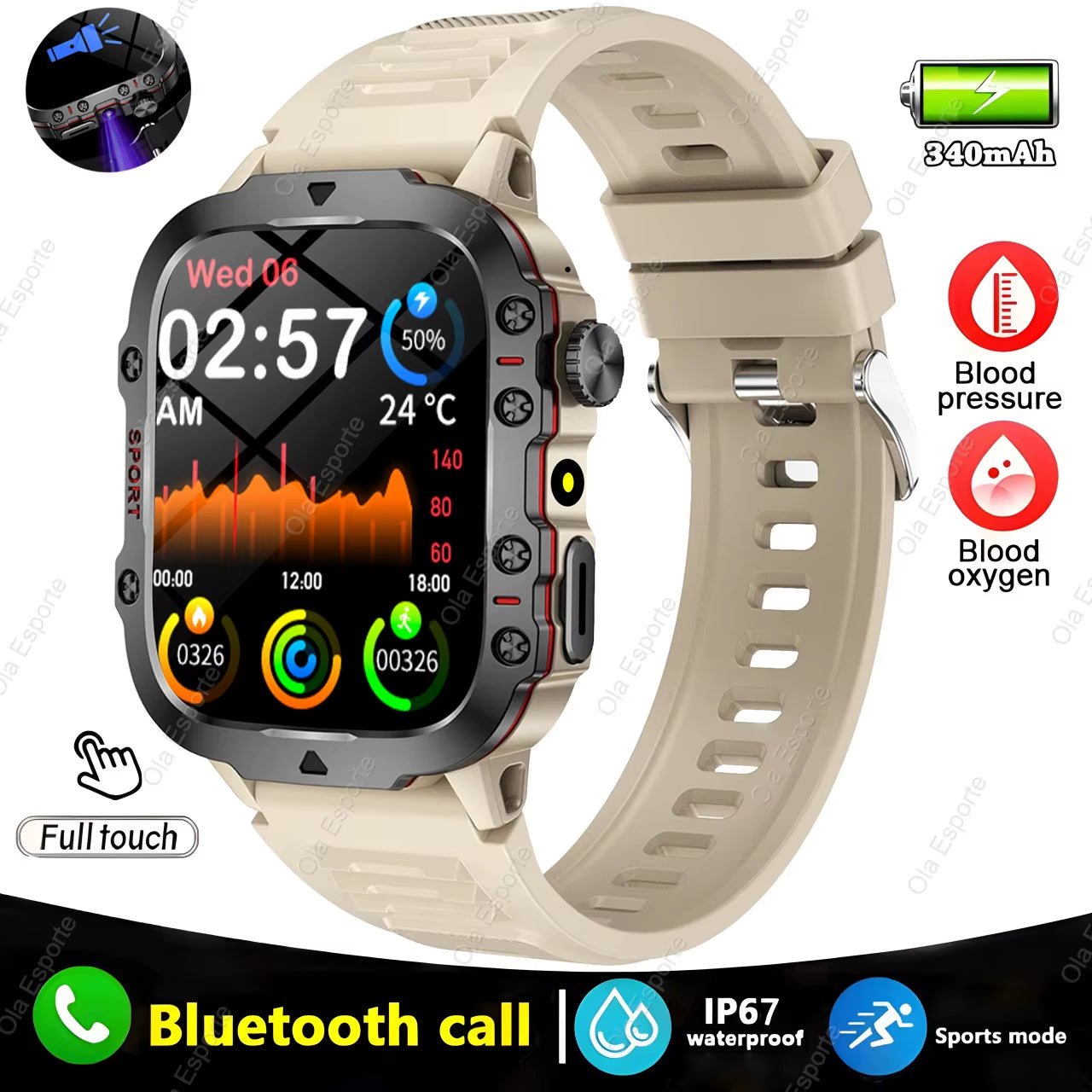 Original Men Smartwatch Flashlight Bluetooth Call Fitness Clock IP68 Waterproof Sports Men for Android IOS Smart Watch 2025 New - My Store
