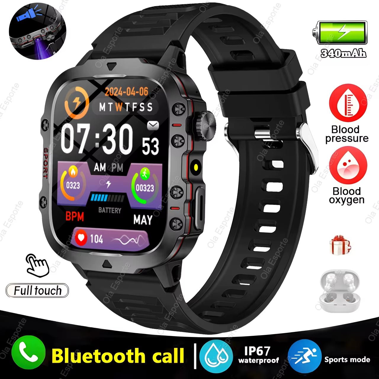 Original Men Smartwatch Flashlight Bluetooth Call Fitness Clock IP68 Waterproof Sports Men for Android IOS Smart Watch 2025 New - My Store
