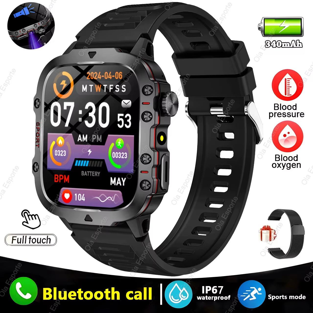 Original Men Smartwatch Flashlight Bluetooth Call Fitness Clock IP68 Waterproof Sports Men for Android IOS Smart Watch 2025 New - My Store