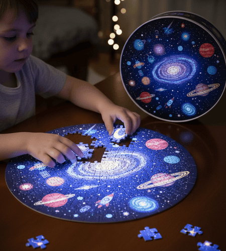 Outer Space Glow - In - The - Dark Puzzle, 100 Pieces, 18”X12”, Made for Kids Age 5+, Illustrations of Planets, Stars, Spaceships and More, Award - Winning Glow in the Dark Puzzle - My Store