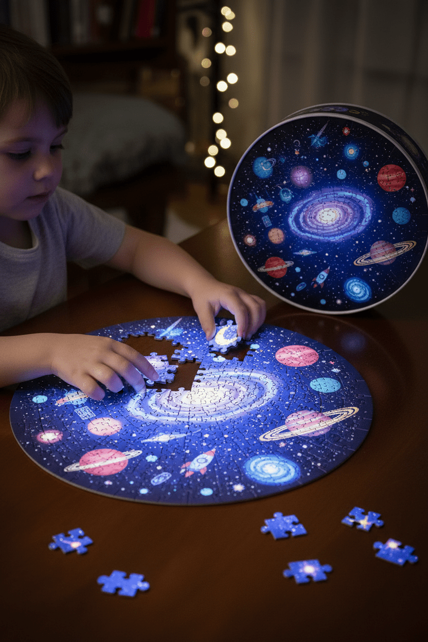 Outer Space Glow - In - The - Dark Puzzle, 100 Pieces, 18”X12”, Made for Kids Age 5+, Illustrations of Planets, Stars, Spaceships and More, Award - Winning Glow in the Dark Puzzle - My Store
