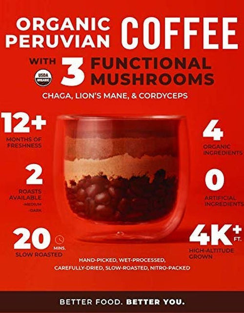 Load image into Gallery viewer, Peruvian Medium Roast Coffee with Functional Mushrooms, Certified Organic Peruvian Ground Coffee Beans, Gluten - Free, Dairy - Free, Non - Gmo, Paleo, Keto Friendly, 12 Oz. Bag - My Store
