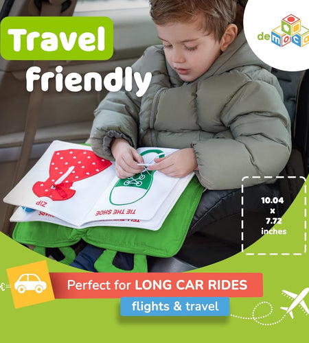 Quiet Book Montessori Toys for Toddlers – Learning Toy – Preschool Educational Toy with Toddler Activities Busy Book, Travel Toy for Boys & Girls + Zipper Bag, Green - My Store