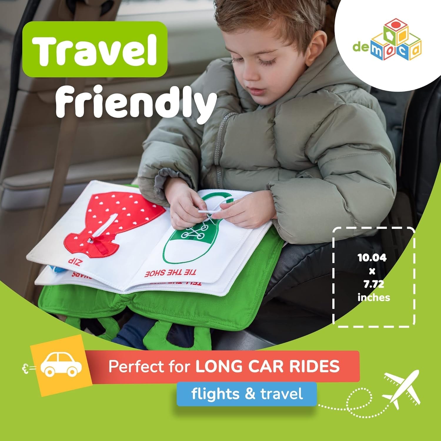 Quiet Book Montessori Toys for Toddlers – Learning Toy – Preschool Educational Toy with Toddler Activities Busy Book, Travel Toy for Boys & Girls + Zipper Bag, Green - My Store