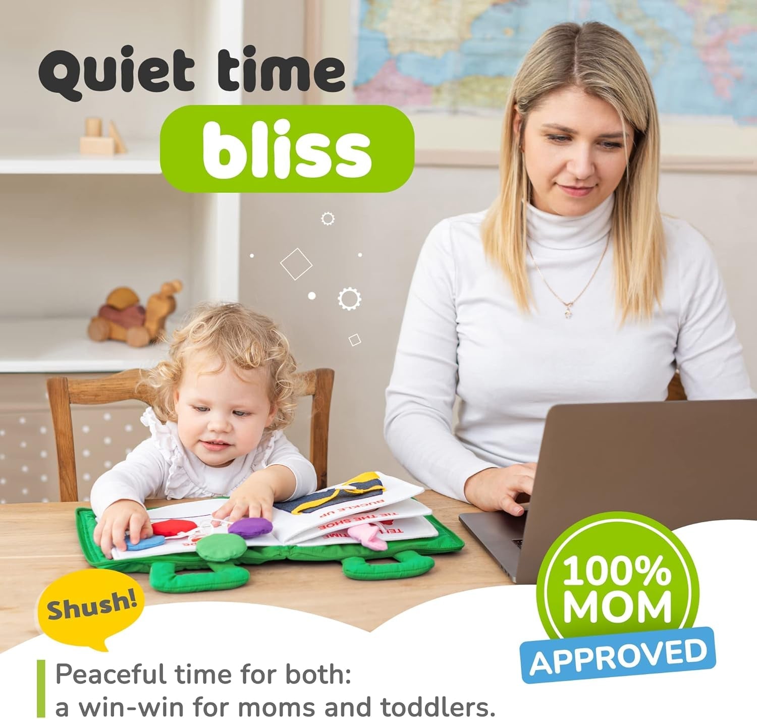 Quiet Book Montessori Toys for Toddlers – Learning Toy – Preschool Educational Toy with Toddler Activities Busy Book, Travel Toy for Boys & Girls + Zipper Bag, Green - My Store