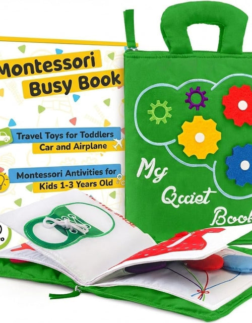 Load image into Gallery viewer, Quiet Book Montessori Toys for Toddlers – Learning Toy – Preschool Educational Toy with Toddler Activities Busy Book, Travel Toy for Boys &amp; Girls + Zipper Bag, Green - My Store
