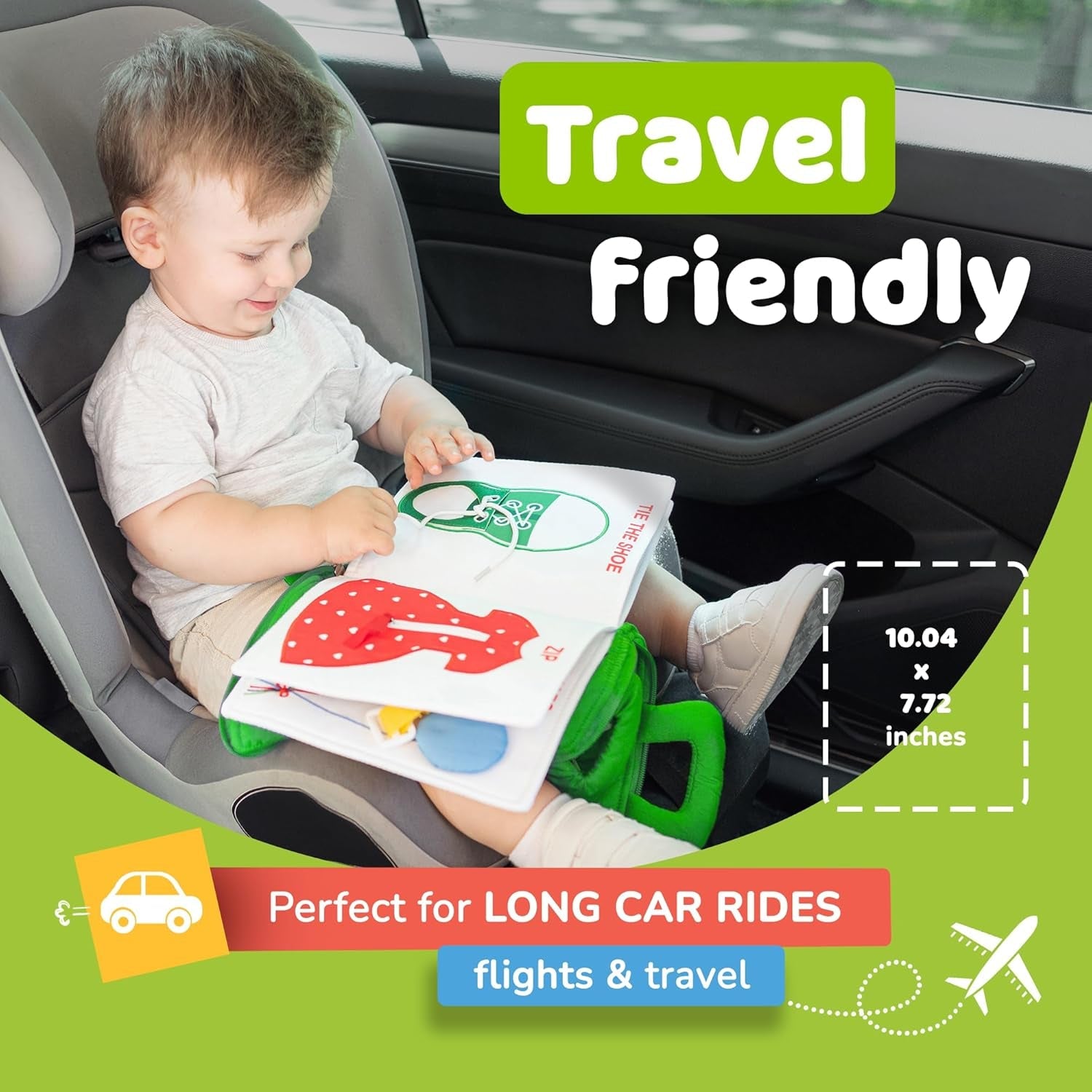 Quiet Book Montessori Toys for Toddlers – Learning Toy – Preschool Educational Toy with Toddler Activities Busy Book, Travel Toy for Boys & Girls + Zipper Bag, Green - My Store