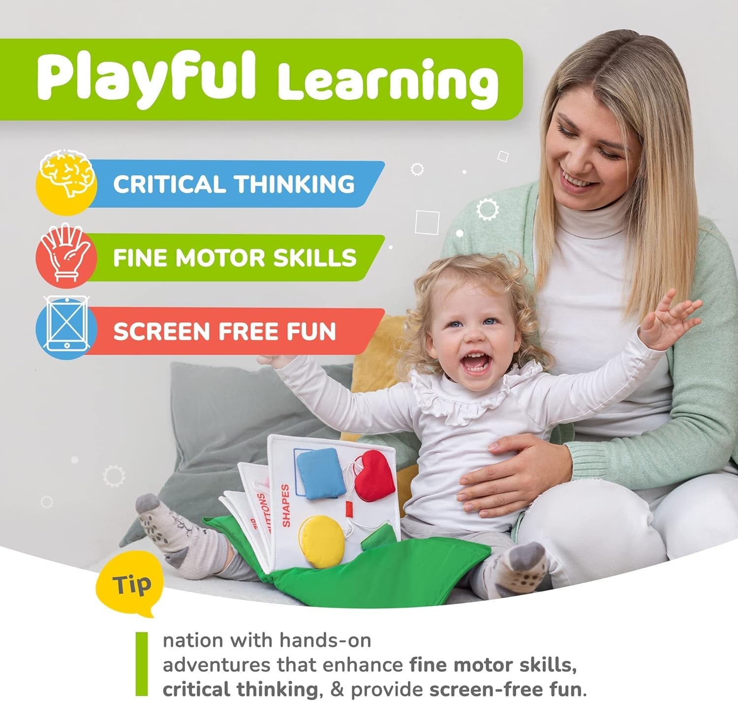 Quiet Book Montessori Toys for Toddlers – Learning Toy – Preschool Educational Toy with Toddler Activities Busy Book, Travel Toy for Boys & Girls + Zipper Bag, Green - My Store