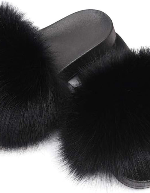 Load image into Gallery viewer, Real Fox Fur Slides for Women - Furry Slides Fluffy Fur Slippers Open Toe Flat Slides Fur Sandals Outdoor - My Store
