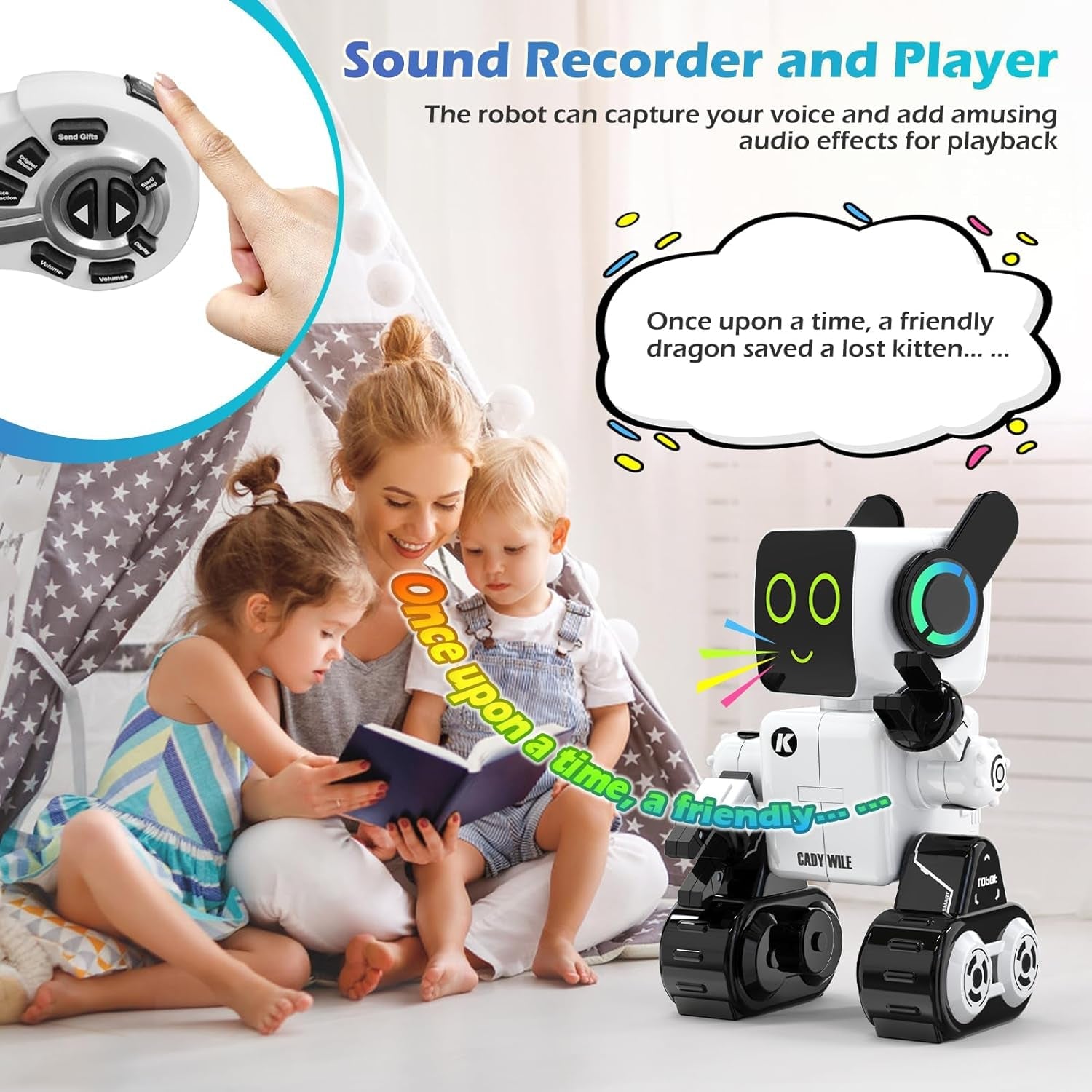 Rechargeable RC Robot Toy for Kids - Interactive Intelligent LED Light, Speaks, Dances, Built - In Coin Bank (White) - My Store