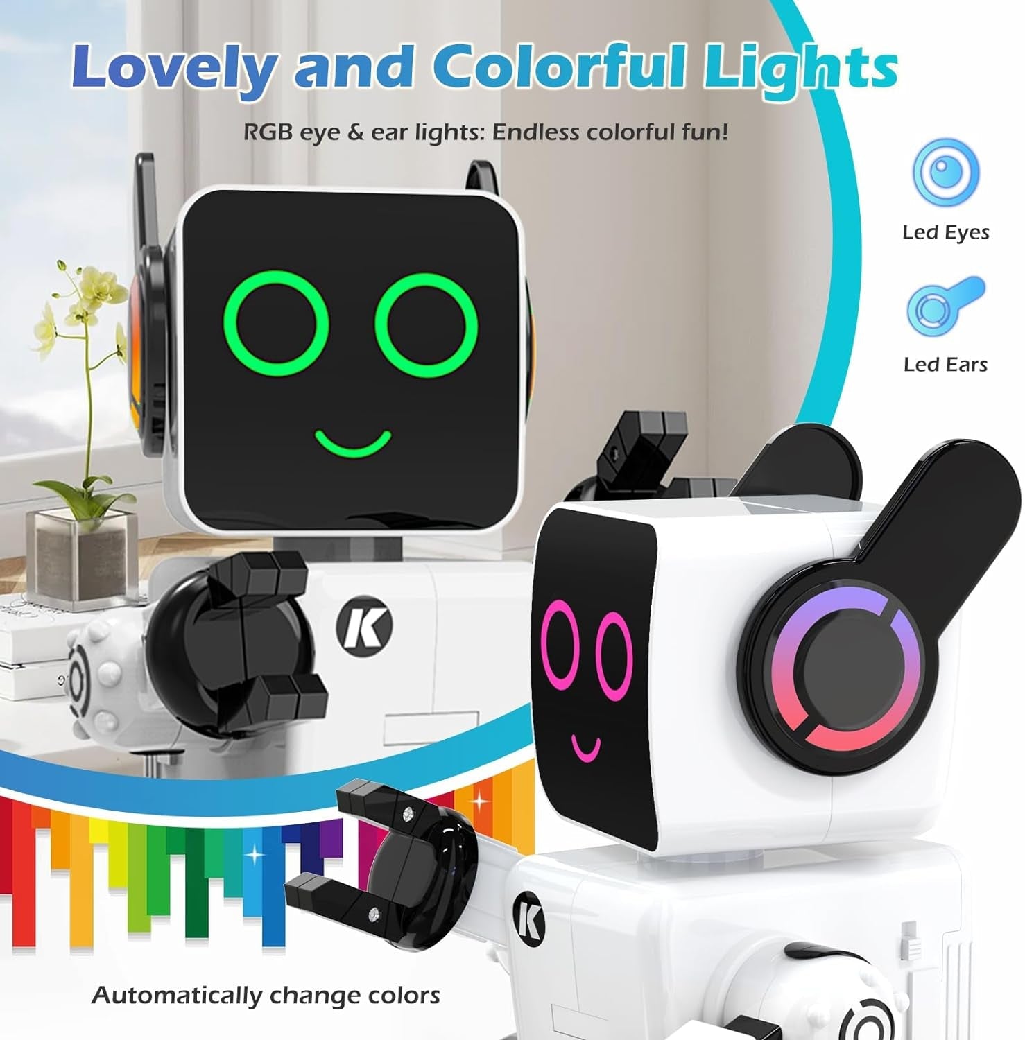Rechargeable RC Robot Toy for Kids - Interactive Intelligent LED Light, Speaks, Dances, Built - In Coin Bank (White) - My Store