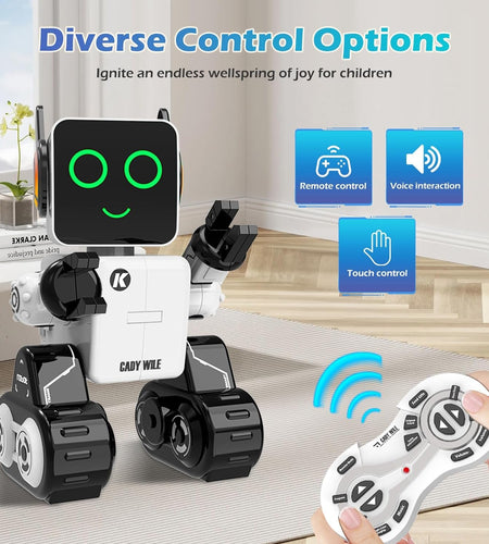 Rechargeable RC Robot Toy for Kids - Interactive Intelligent LED Light, Speaks, Dances, Built - In Coin Bank (White) - My Store