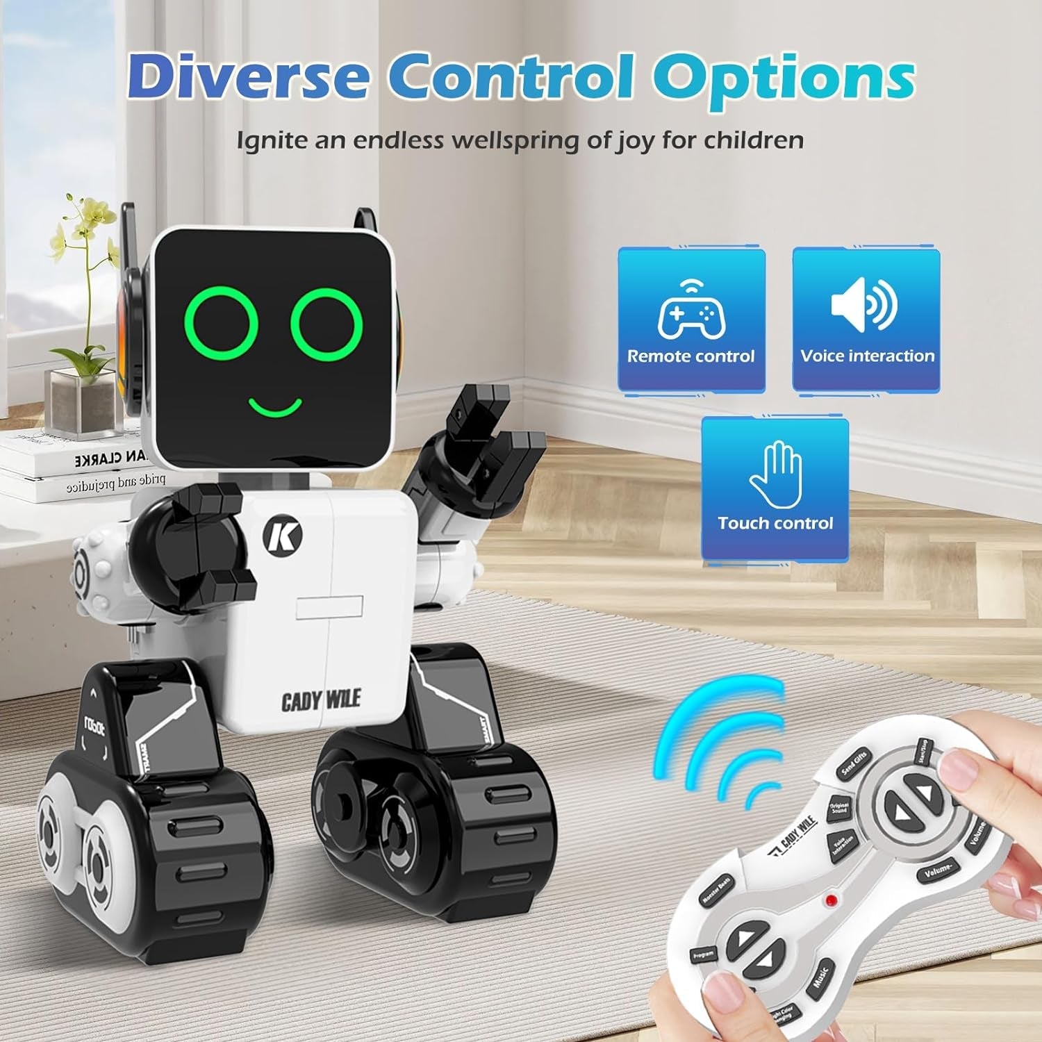Rechargeable RC Robot Toy for Kids - Interactive Intelligent LED Light, Speaks, Dances, Built - In Coin Bank (White) - My Store