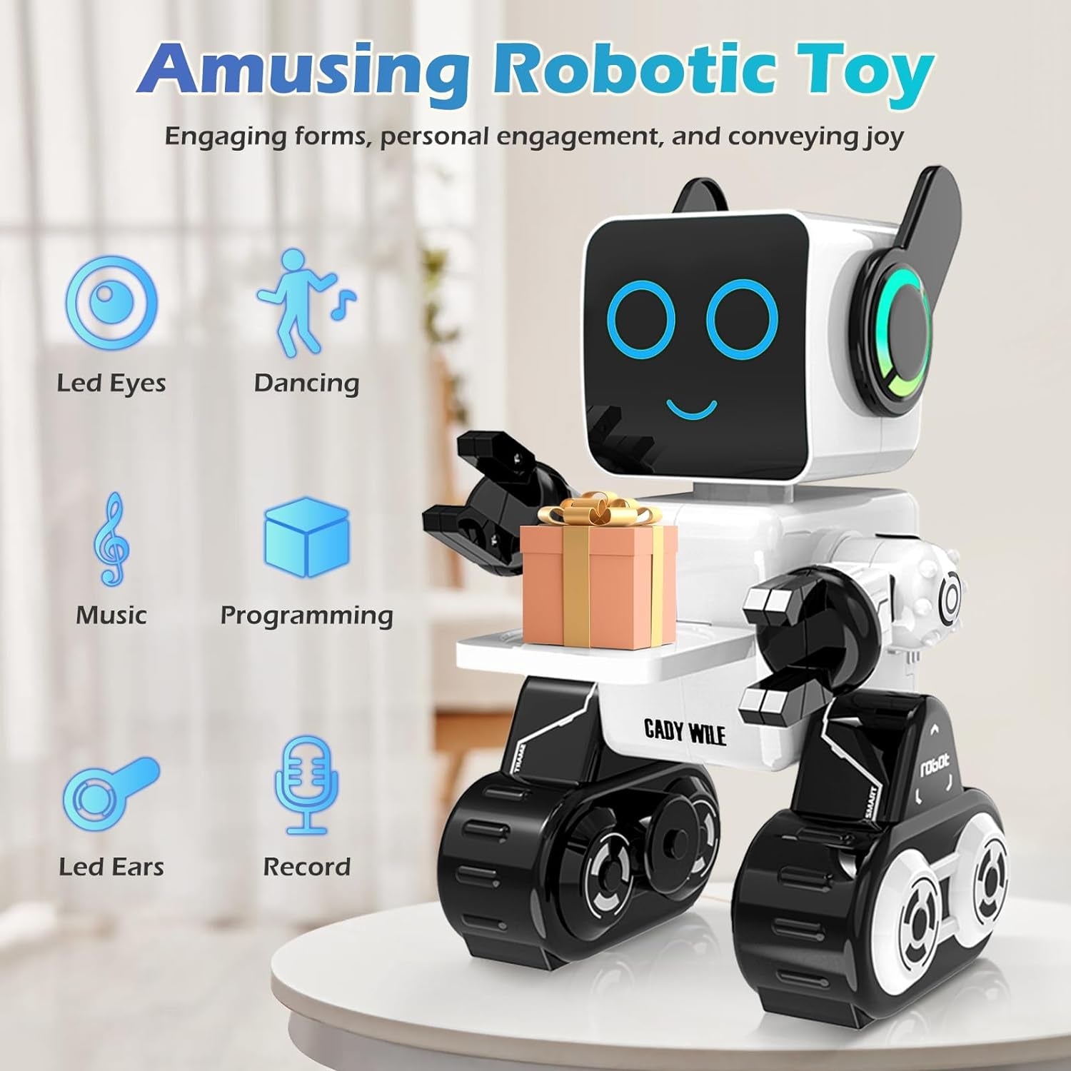 Rechargeable RC Robot Toy for Kids - Interactive Intelligent LED Light, Speaks, Dances, Built - In Coin Bank (White) - My Store