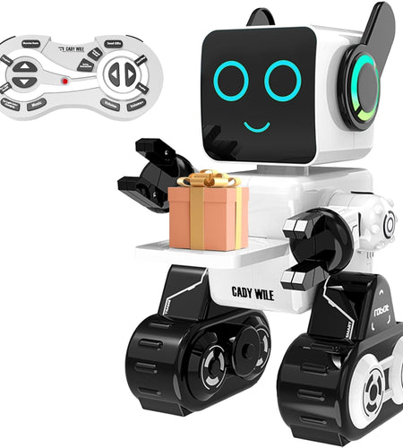 Rechargeable RC Robot Toy for Kids - Interactive Intelligent LED Light, Speaks, Dances, Built - In Coin Bank (White) - My Store