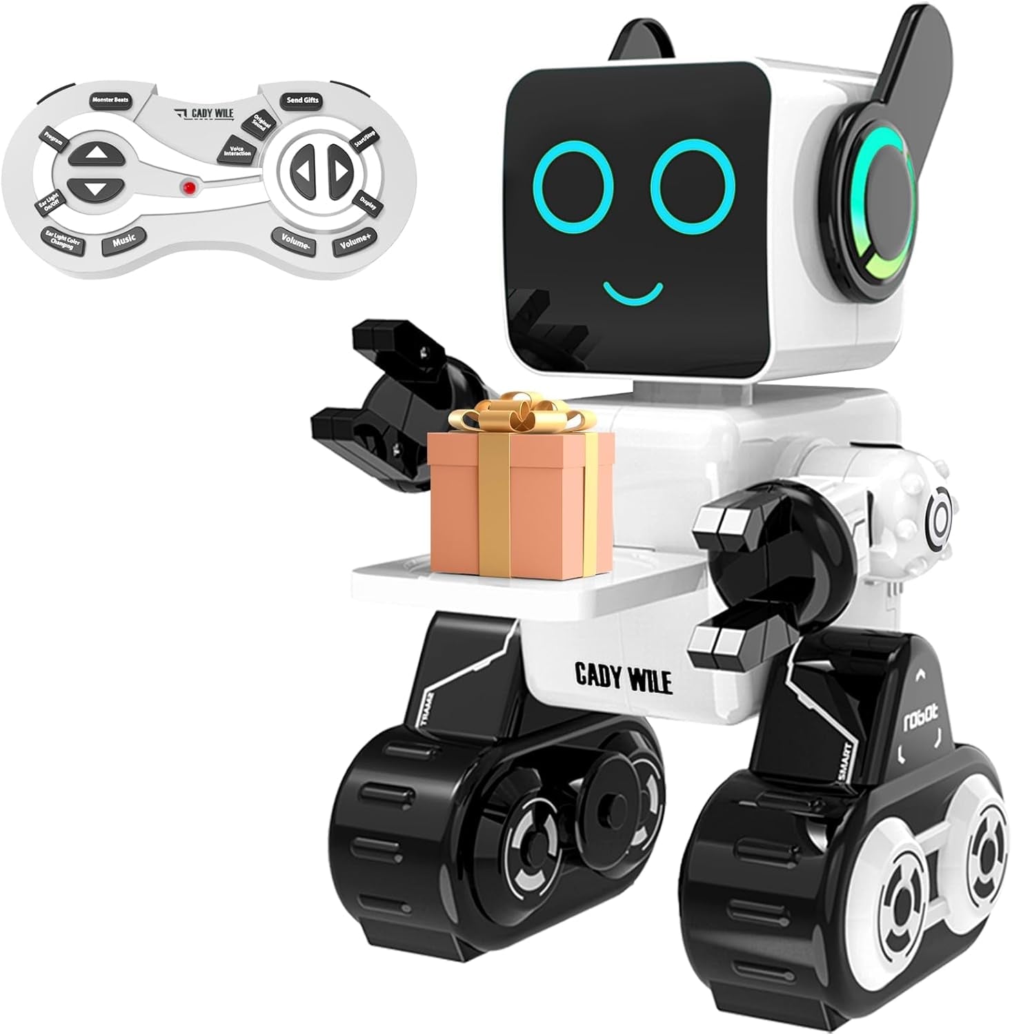 Rechargeable RC Robot Toy for Kids - Interactive Intelligent LED Light, Speaks, Dances, Built - In Coin Bank (White) - My Store