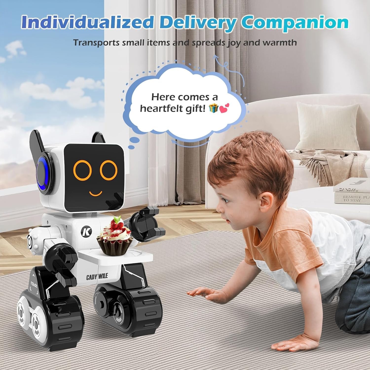 Rechargeable RC Robot Toy for Kids - Interactive Intelligent LED Light, Speaks, Dances, Built - In Coin Bank (White) - My Store