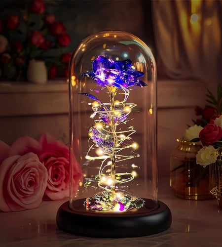 Rose Flower Gifts for Women,Birthday Gifts for Women,Womens Gifts for Christmas,Mom Gift for Xmas, Purple Colorful Artificial Flower Rose Light up Rose in a Glass Dome,Flower Gifts for Her,Anniversary - My Store
