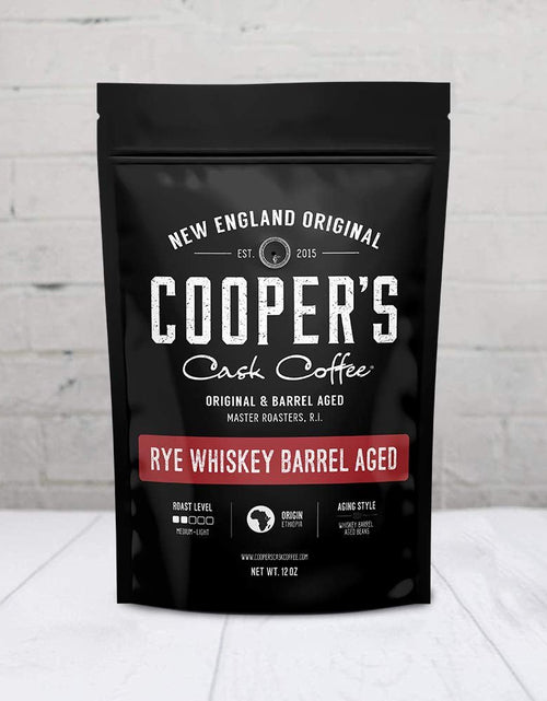 Load image into Gallery viewer, Rye Whiskey Barrel Aged Coffee, Single Origin Ethiopian Coffee Raw Beans Aged in Rye Whiskey Casks, Freshly Roasted 12 Oz Bags, Ground - My Store
