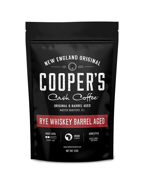 Load image into Gallery viewer, Rye Whiskey Barrel Aged Coffee, Single Origin Ethiopian Coffee Raw Beans Aged in Rye Whiskey Casks, Freshly Roasted 12 Oz Bags, Ground - My Store
