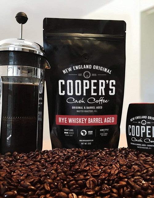 Load image into Gallery viewer, Rye Whiskey Barrel Aged Coffee, Single Origin Ethiopian Coffee Raw Beans Aged in Rye Whiskey Casks, Freshly Roasted 12 Oz Bags, Ground - My Store
