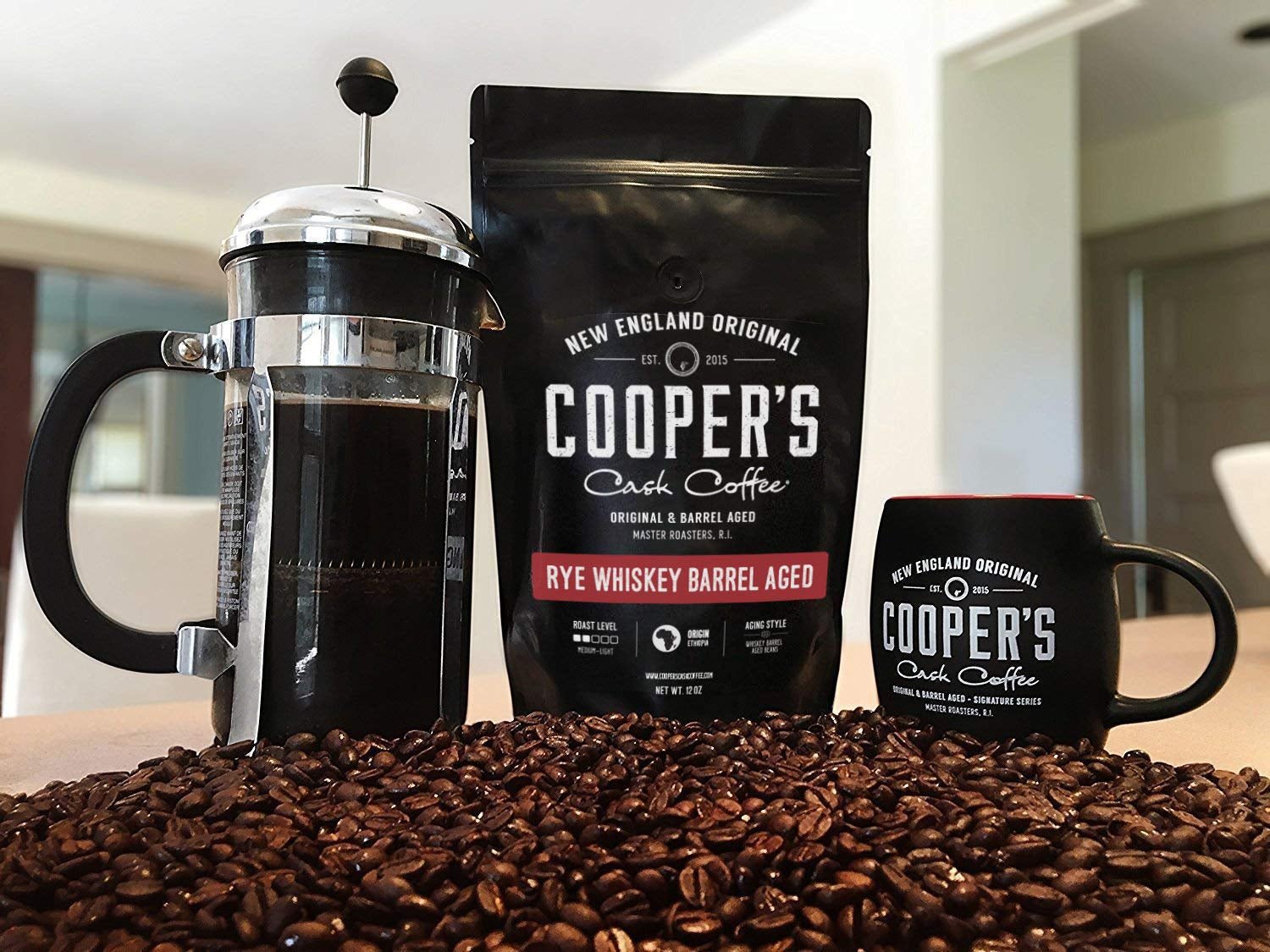 Rye Whiskey Barrel Aged Coffee, Single Origin Ethiopian Coffee Raw Beans Aged in Rye Whiskey Casks, Freshly Roasted 12 Oz Bags, Ground - My Store