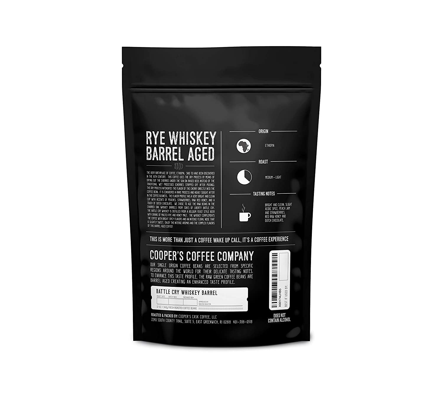 Rye Whiskey Barrel Aged Coffee, Single Origin Ethiopian Coffee Raw Beans Aged in Rye Whiskey Casks, Freshly Roasted 12 Oz Bags, Ground - My Store