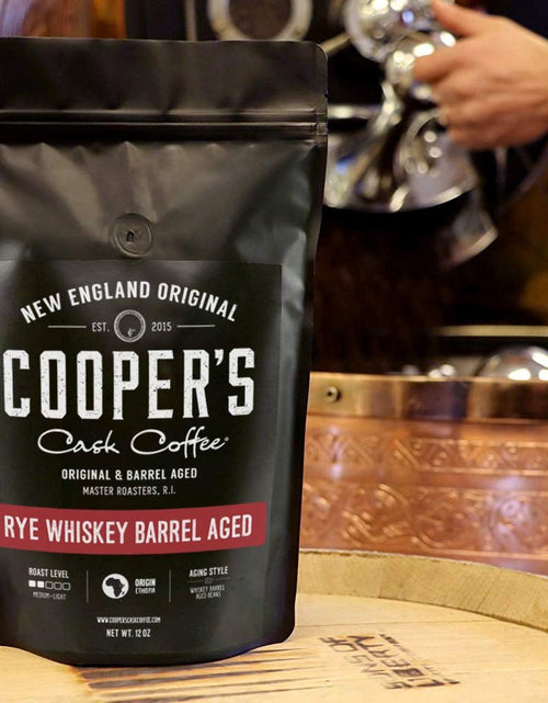 Load image into Gallery viewer, Rye Whiskey Barrel Aged Coffee, Single Origin Ethiopian Coffee Raw Beans Aged in Rye Whiskey Casks, Freshly Roasted 12 Oz Bags, Ground - My Store
