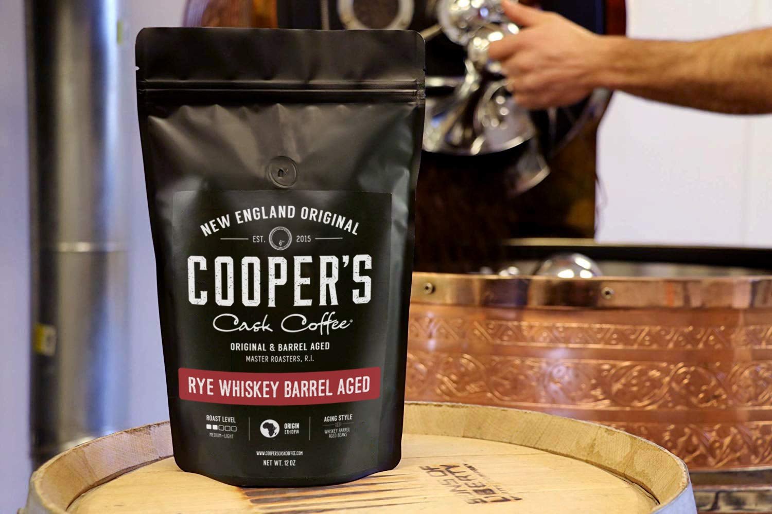 Rye Whiskey Barrel Aged Coffee, Single Origin Ethiopian Coffee Raw Beans Aged in Rye Whiskey Casks, Freshly Roasted 12 Oz Bags, Ground - My Store