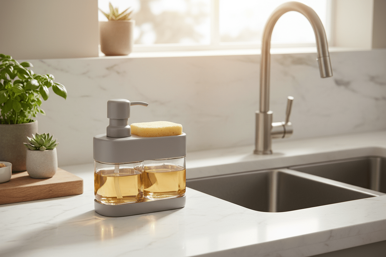 Soap Dispenser with Sponge Holder – 2 - in - 1 Kitchen Sink Organizer - My Store