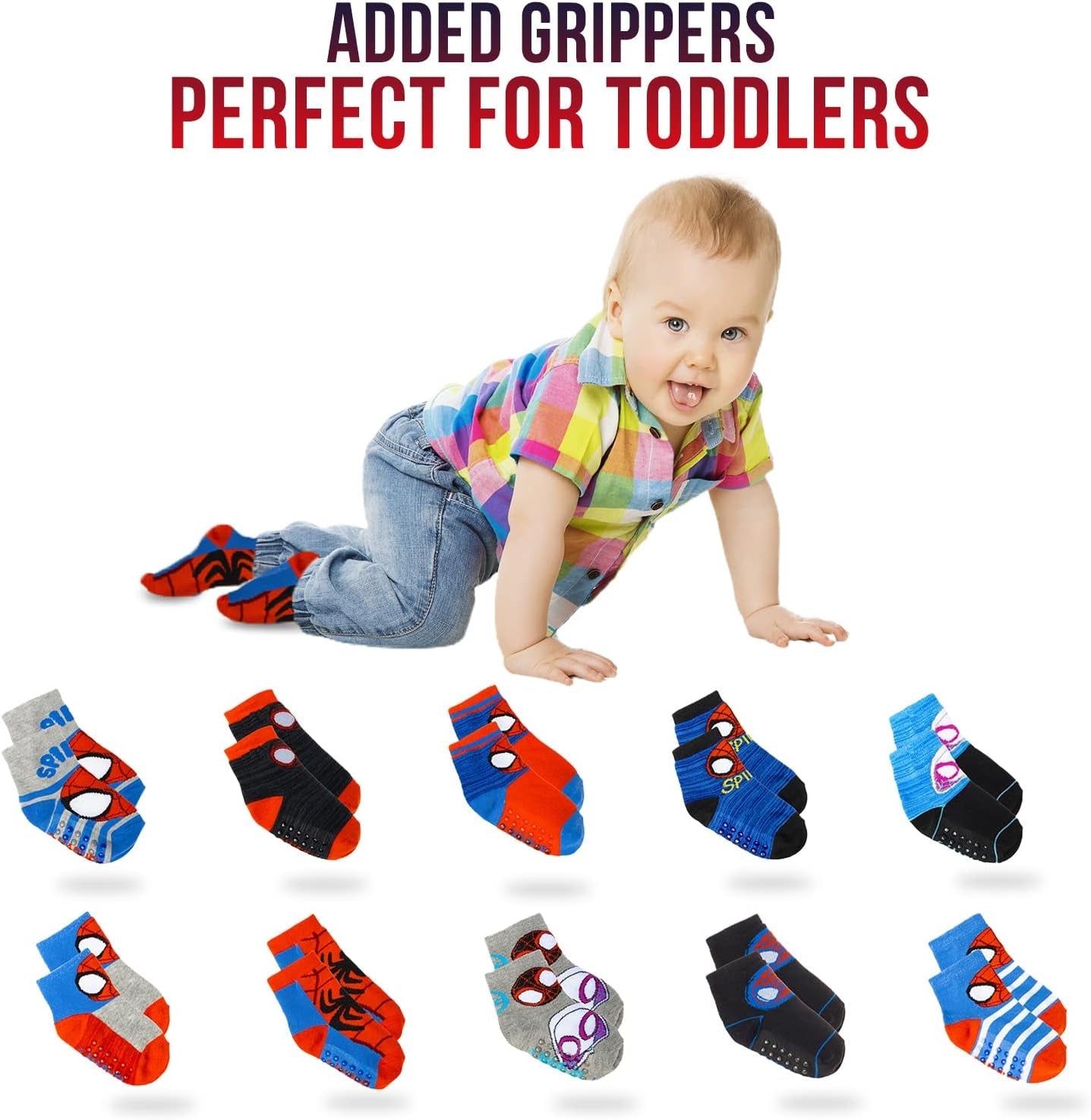 Spiderman Grip Socks, Socks for Toddler Boys, 10 Pack, Spider Man Toddler Gripper Socks, Amazing Spiderman Variety Pack - My Store