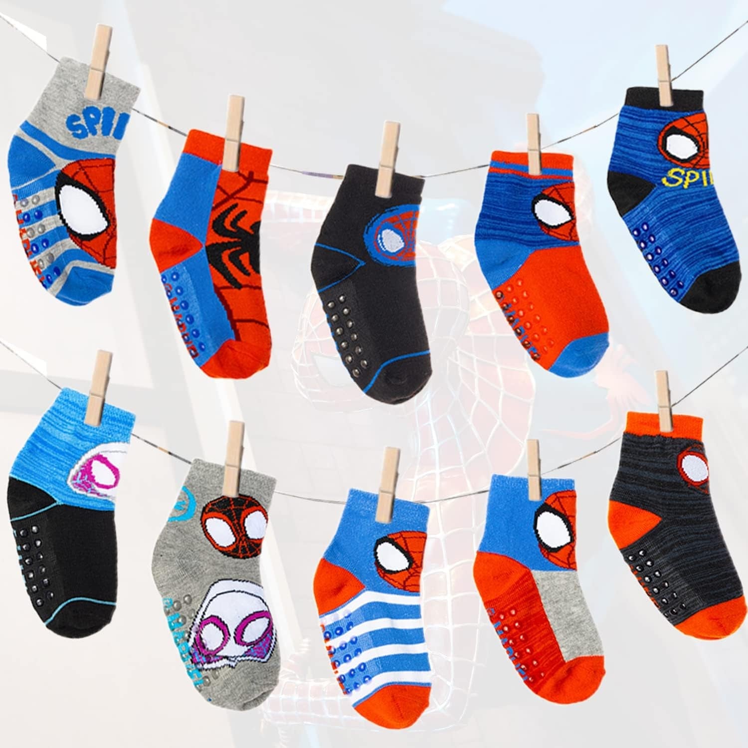 Spiderman Grip Socks, Socks for Toddler Boys, 10 Pack, Spider Man Toddler Gripper Socks, Amazing Spiderman Variety Pack - My Store