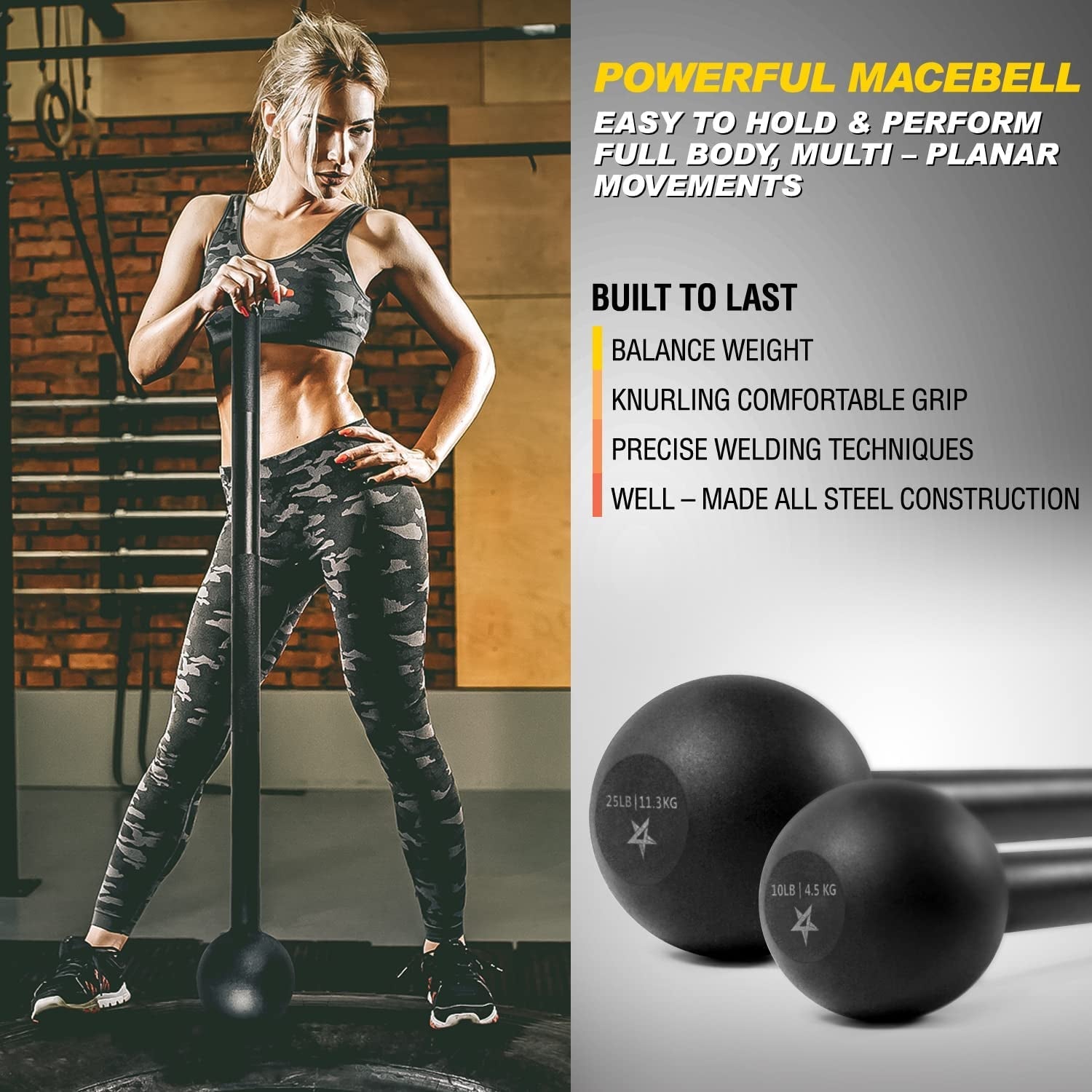 Steel Mace Bell for Strength Training, Support Full Body, Muscles, Shoulder, Grips & Forearms Workouts, Stretching 5, 7, 10, 15, 20, 25, 30 LB for Woman & Man - My Store