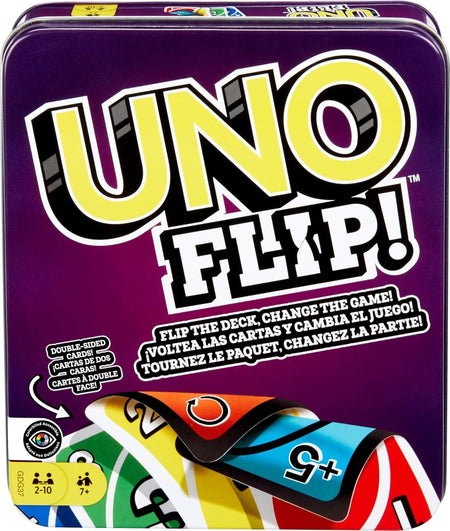 UNO FLIP! Card Game in Storage & Travel Tin, Color Blind Accessible Deck for Kids, Adults & Family Nights & Parties (Amazon Exclusive) - My Store