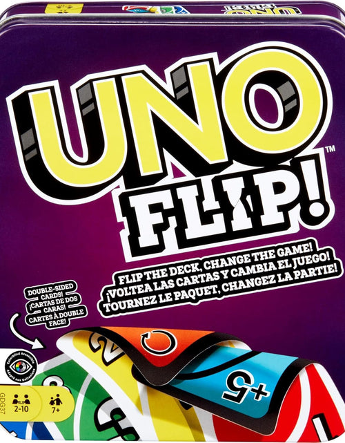 Load image into Gallery viewer, UNO FLIP! Card Game in Storage &amp; Travel Tin, Color Blind Accessible Deck for Kids, Adults &amp; Family Nights &amp; Parties (Amazon Exclusive) - My Store
